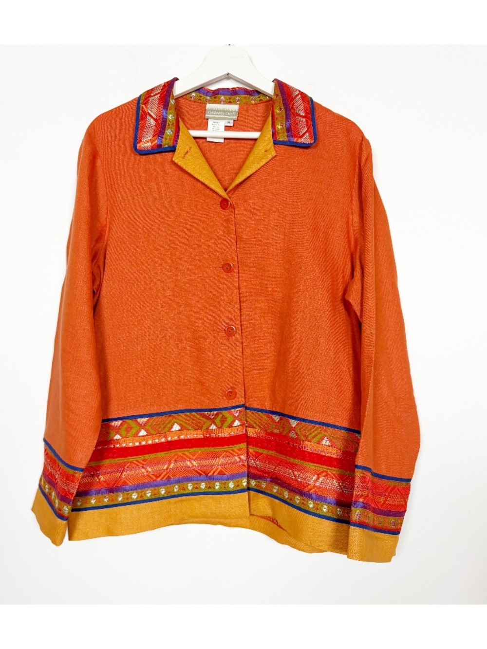 Coldwater Creek Blouse Jacket Top Size M Medium Orange Linen Embroidery Ribbon